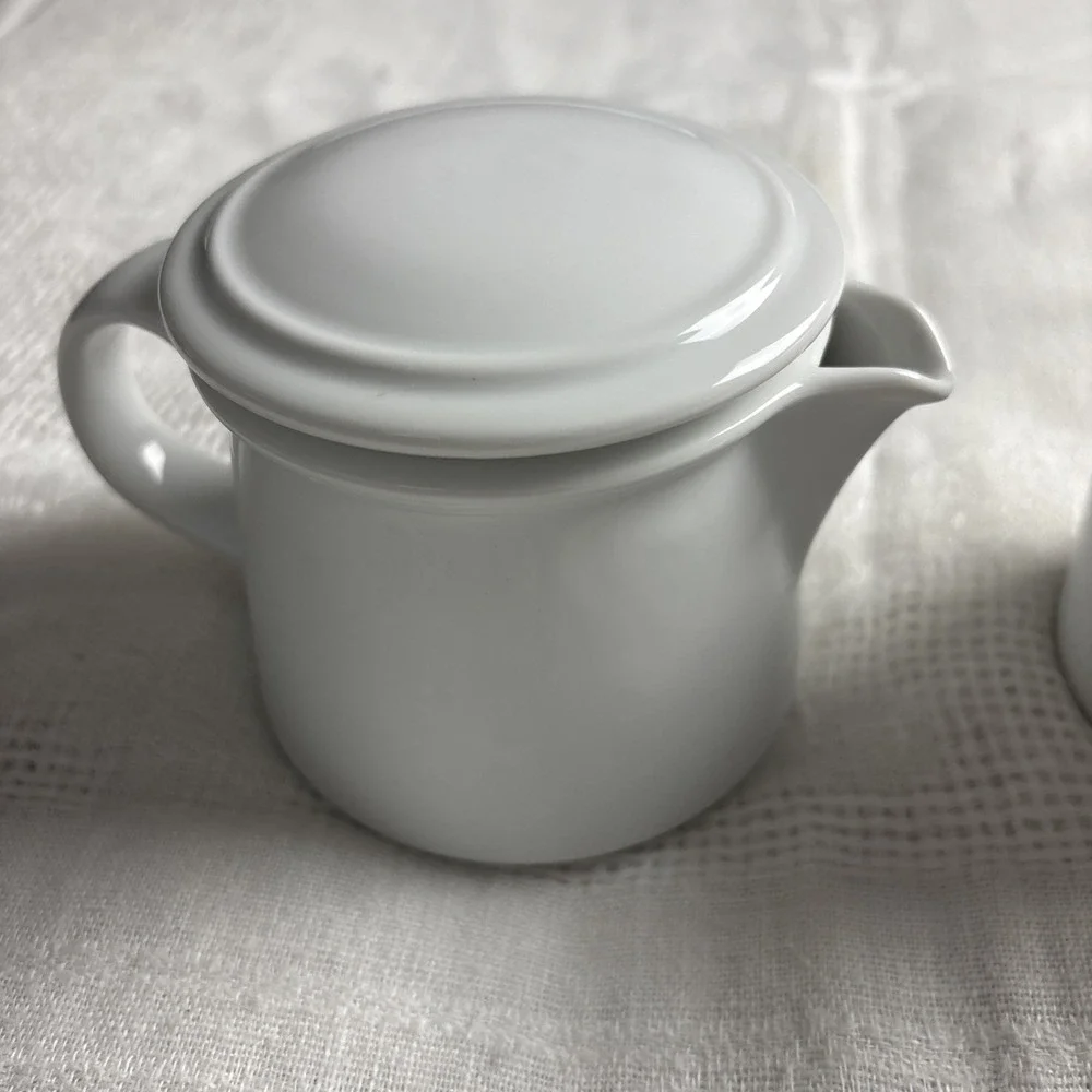 Dansk Cafe Blanc Creamer & Sugar Bowl w/ Lids Bright White Porcelain‎ NWOT